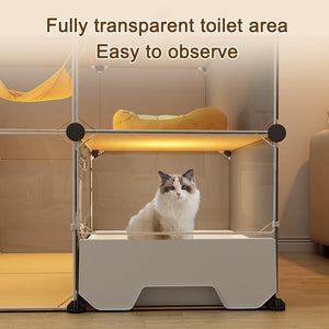 Large Outdoor Cat Enclosure with DIY Cat House Iron Mesh and Resin Material Spacious Exercise Area Includes Cat Litter Box Excellent Ventilation